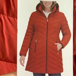 DKNY Women's Vibrant Red Puffer Coat large Nwt